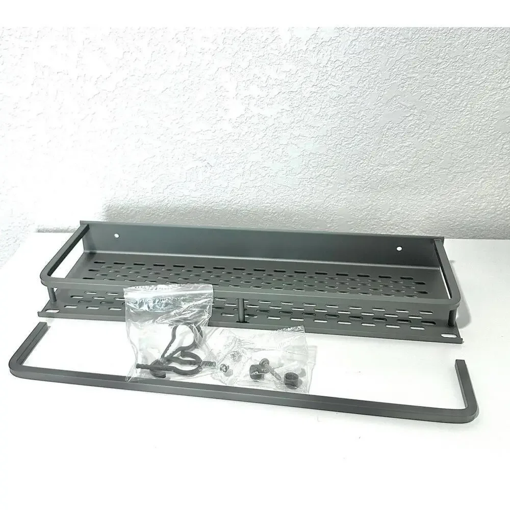 Wall-Mount Grey Bathroom Shower Caddy Kitchen Organizer with Towel Rack